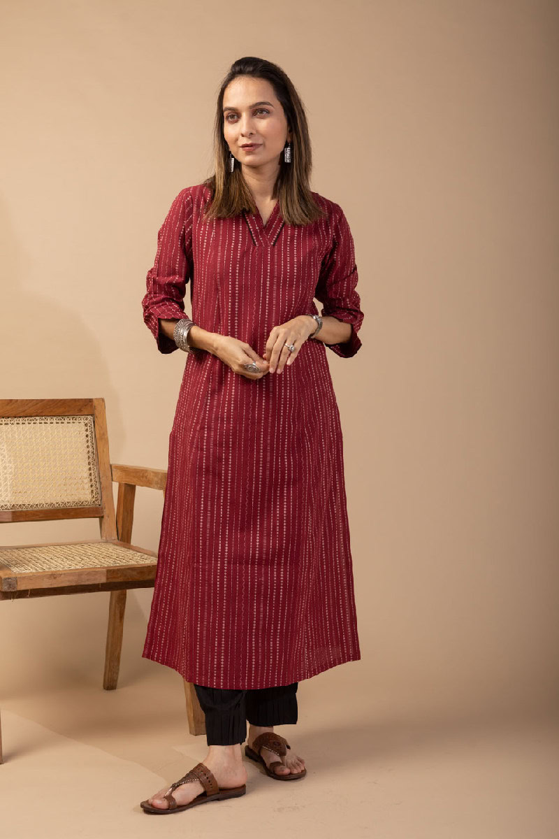 Image for Kusvaa Wkr093 Nandita Handloom Cotton Kurta Closeup