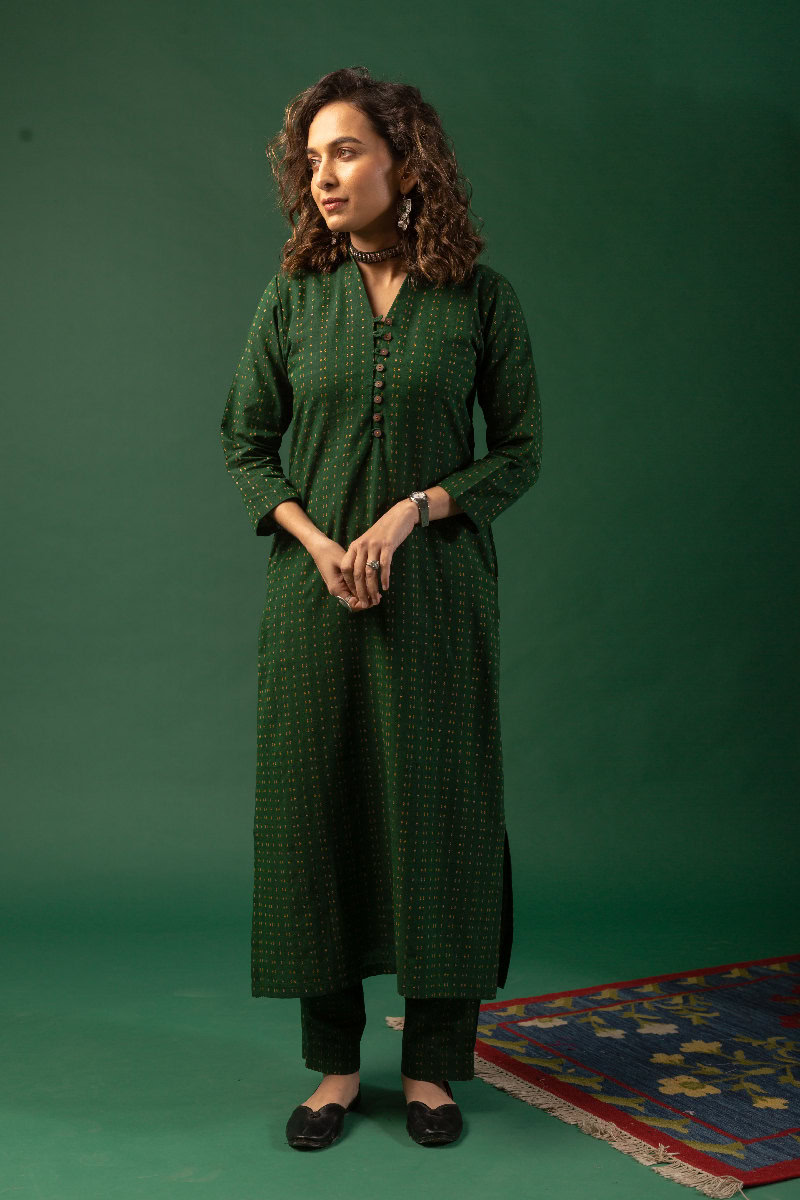 Image for Kusvaa Cood078 Nisha Handloom Cotton Kurta Pant Set Front