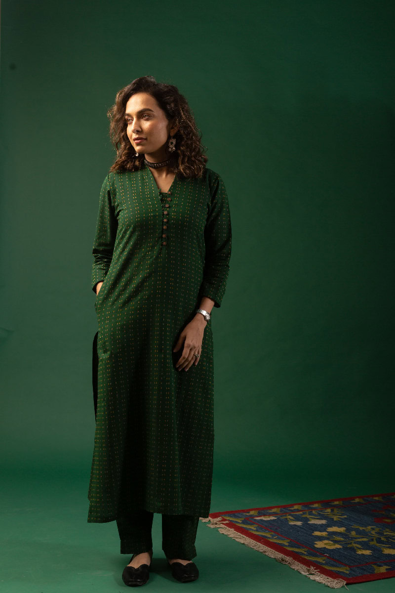 Image for Kusvaa Cood078 Nisha Handloom Cotton Kurta Pant Set Pocket