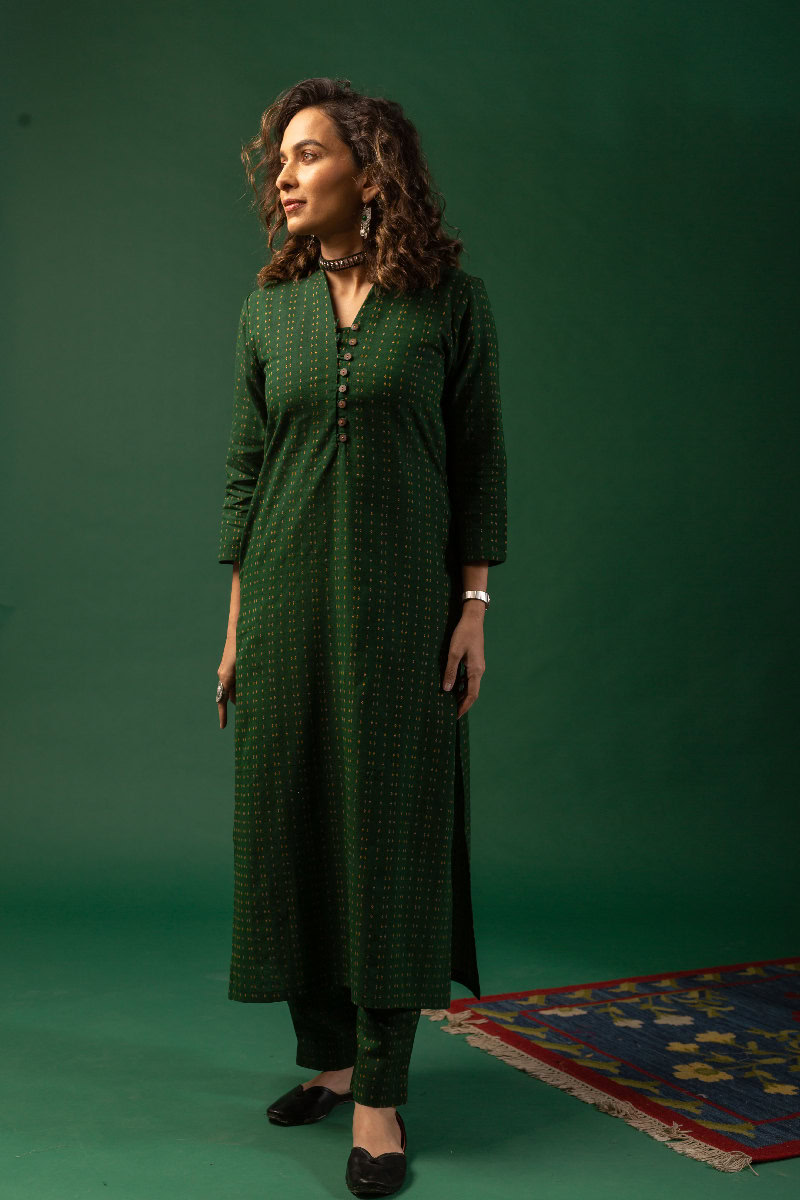 Image for Kusvaa Cood078 Nisha Handloom Cotton Kurta Pant Set Side