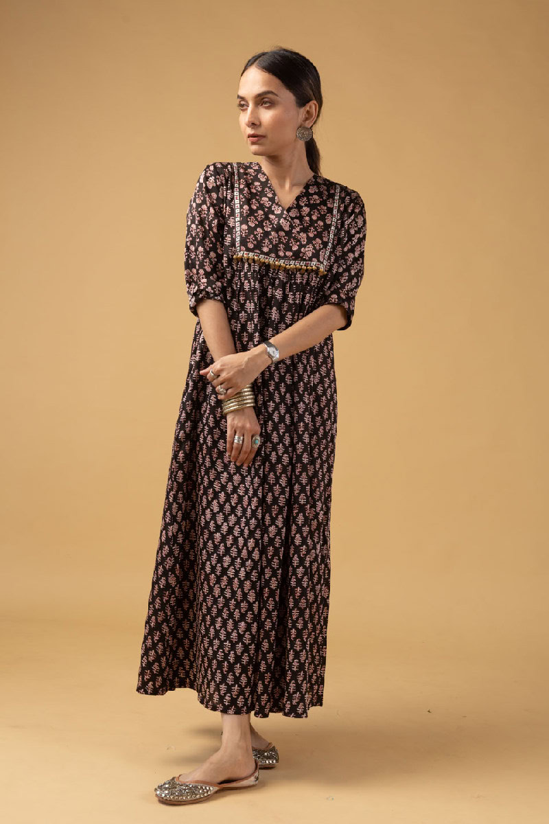 Image for Kusvaa Dr017 Reema Handblock Cotton Dress Side