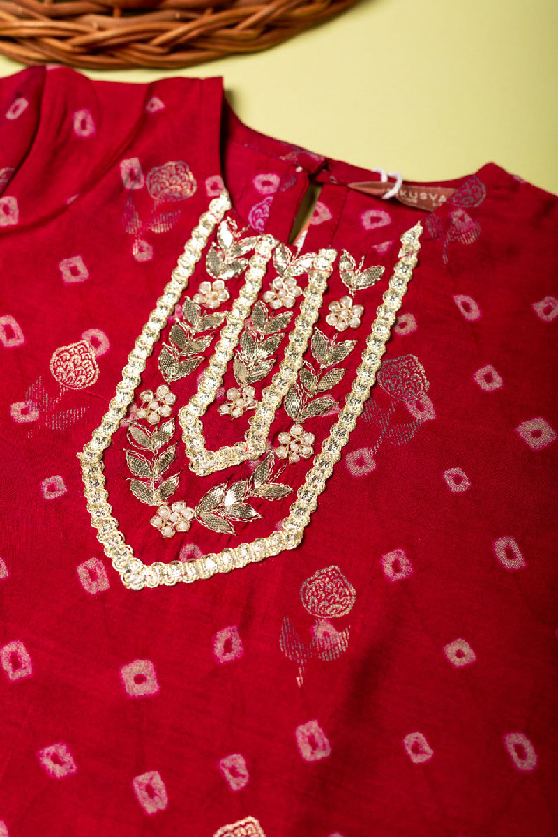 Image for Kusvaa Grw032 Rachna Muslin Girls Kurta Pant Set Closeup