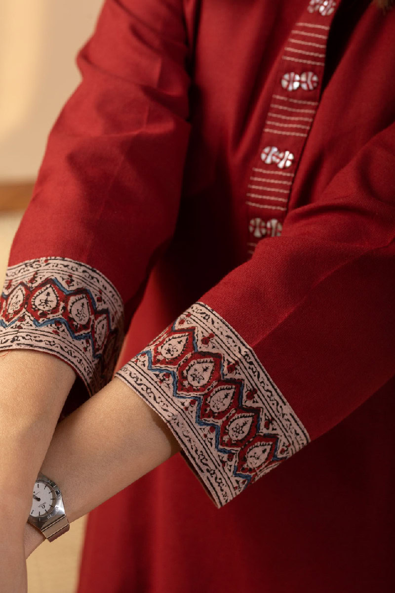 Image for Kusvaa Wkr095 Akansha Handloom Cotton Kurta Closeup