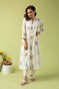Image for Kusvaa Wkr100 Triss Handblock Cotton Kurta Side