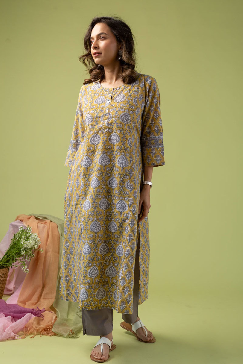 Image for Kusvaa Wkr106 Farida Cotton Handblock Kurta Front