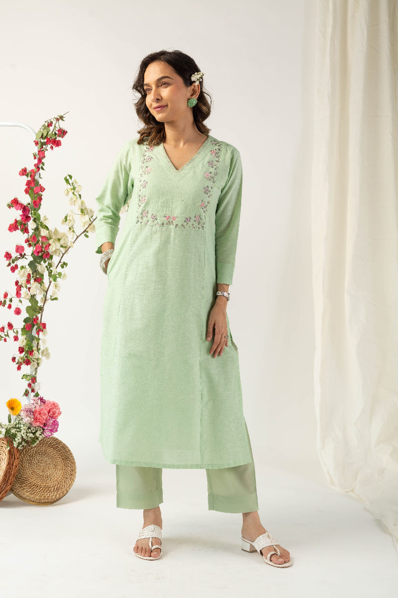 Image for Kusvaa Cood081 Samanvitha Cotton Linen Co Ord Set Closeup