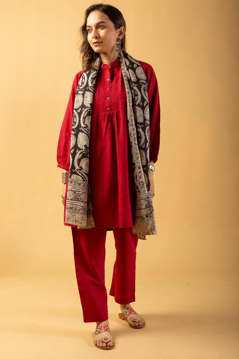 Image for Kusvaa Cood085 Jina Handloom Cotton Kurta Pant Set Closeup 3