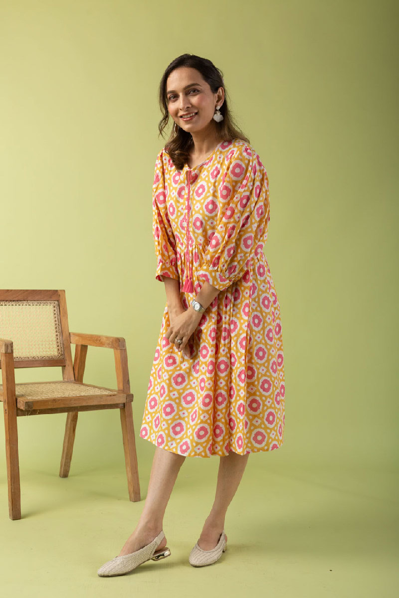 Image for Kusvaa Dr020 Shivansi Handblock Cotton Dress Back