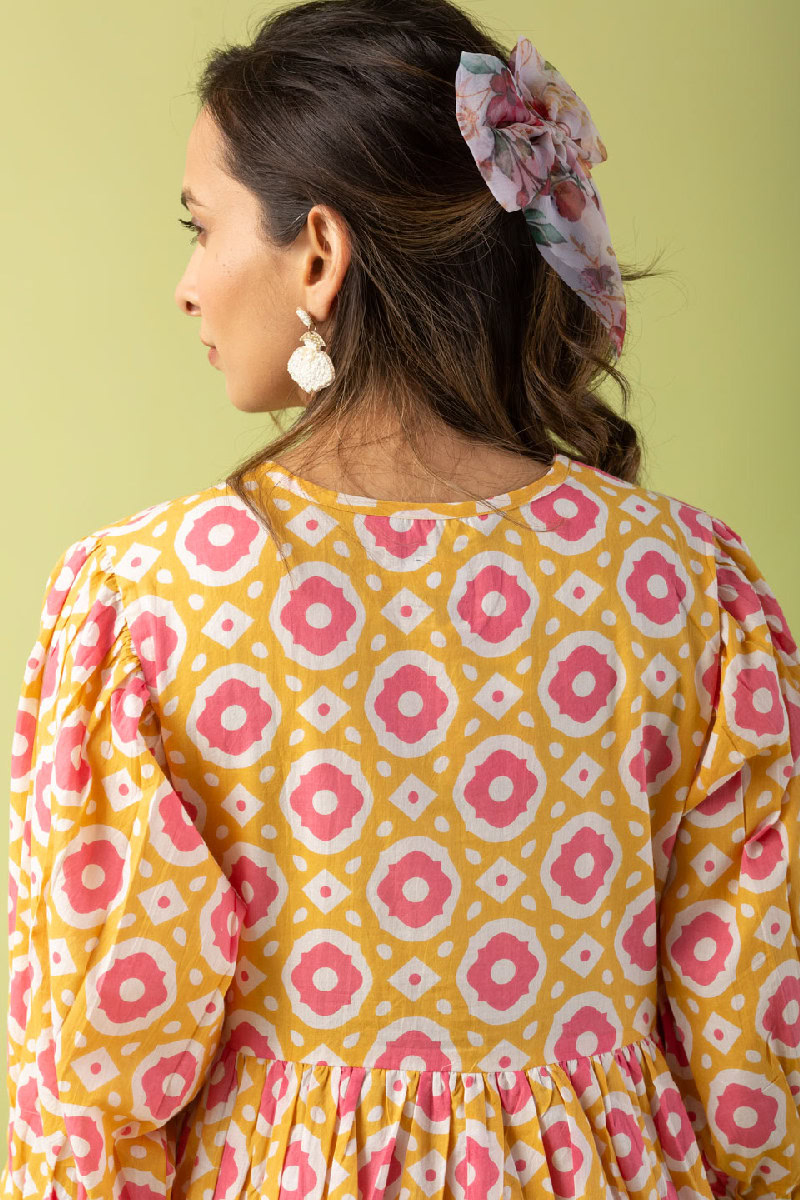 Image for Kusvaa Dr020 Shivansi Handblock Cotton Dress Closeup 2