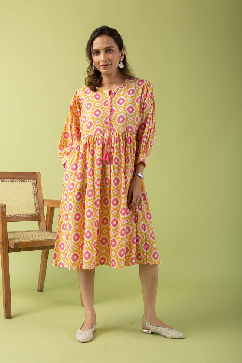 Image for Kusvaa Dr020 Shivansi Handblock Cotton Dress Neck