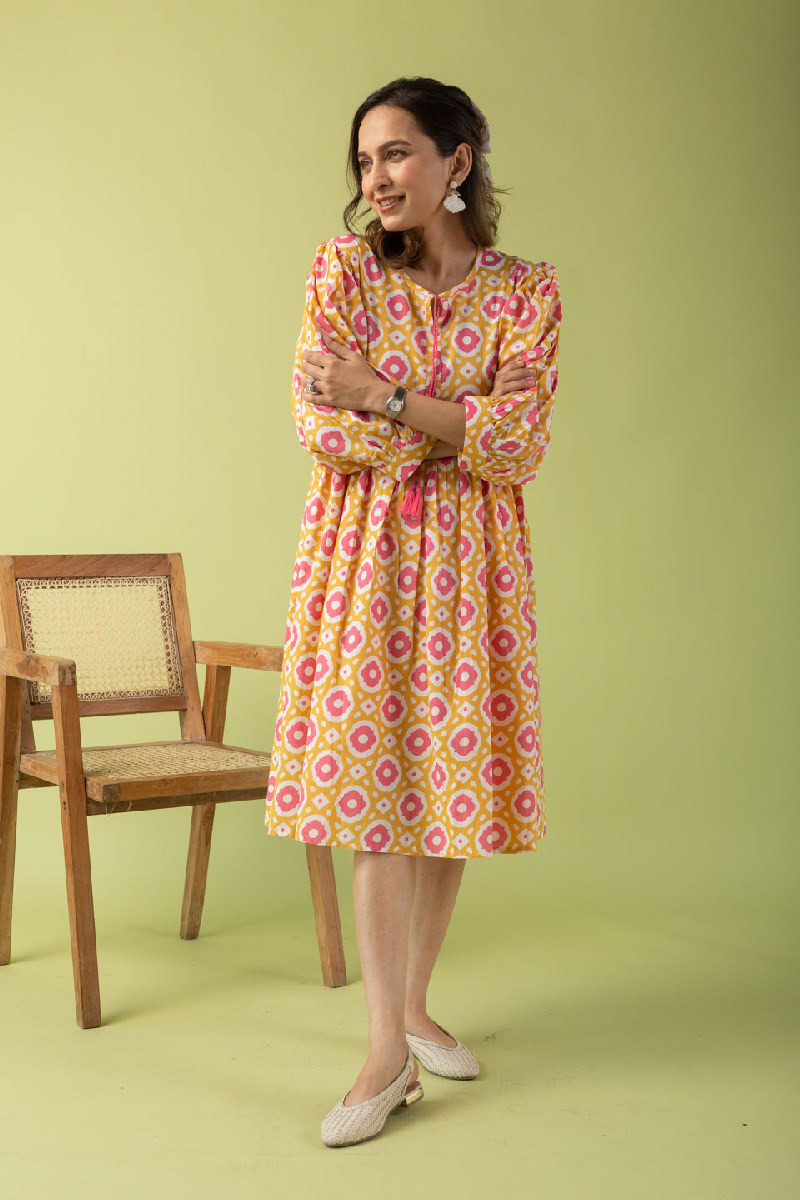 Image for Kusvaa Dr020 Shivansi Handblock Cotton Dress Sleeves