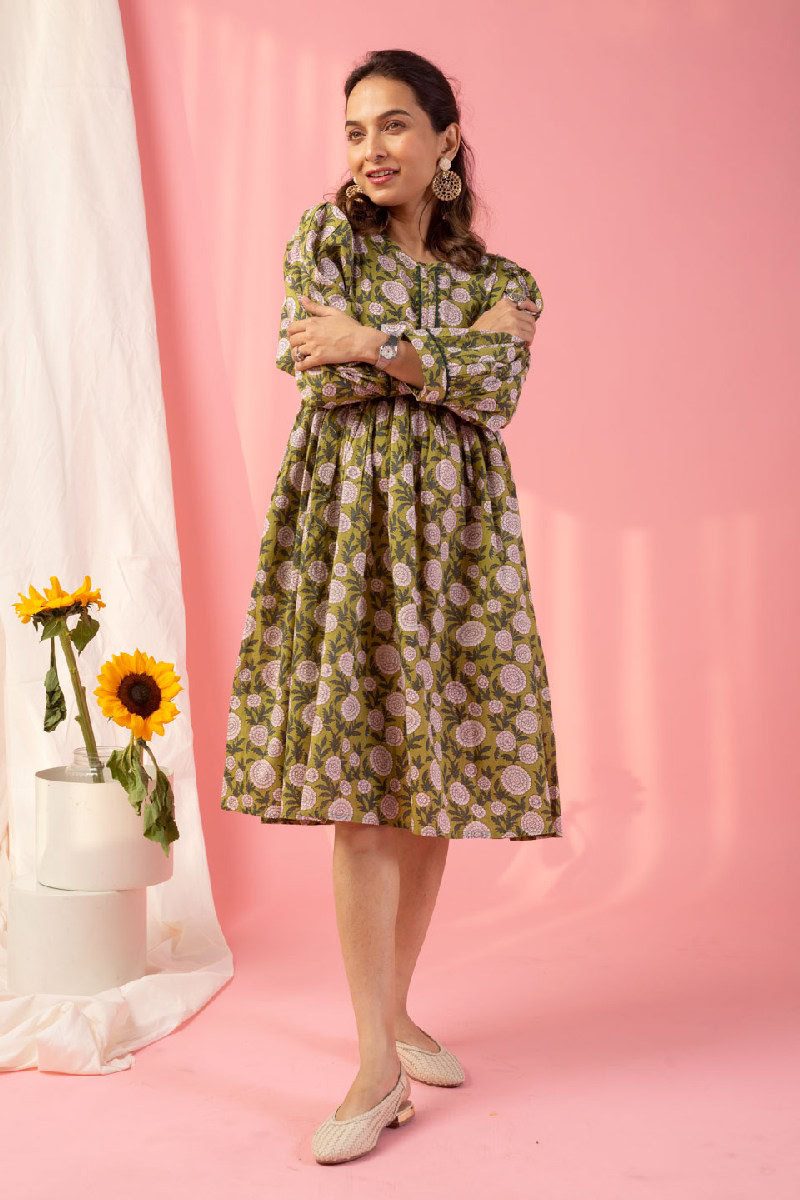 Image for Kusvaa Dr022 Deeksha Block Print Cotton Dress Closeup