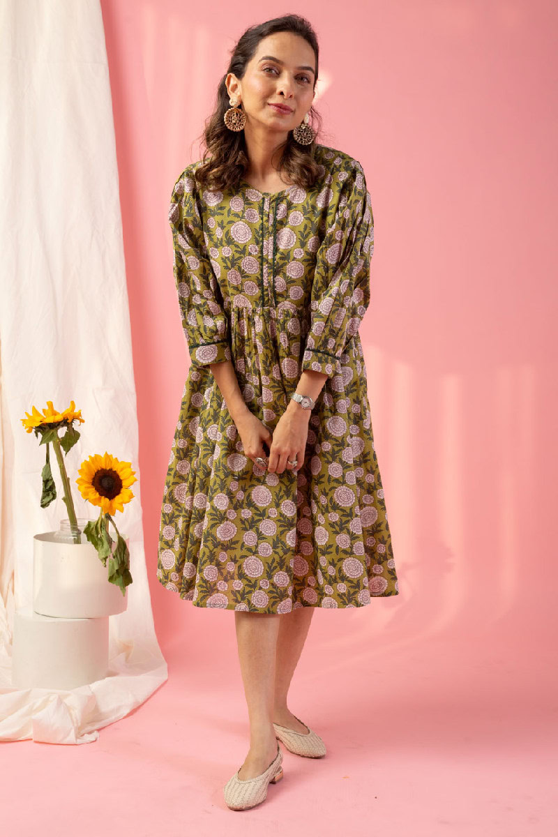Image for Kusvaa Dr022 Deeksha Block Print Cotton Dress Front
