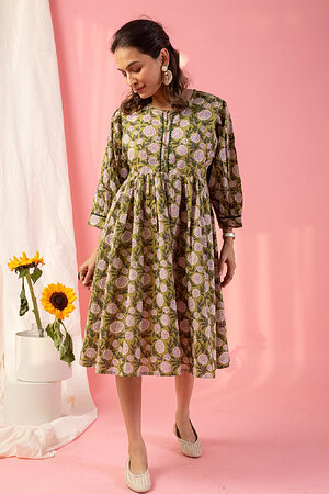 Image for Kusvaa Dr022 Deeksha Block Print Cotton Dress Side