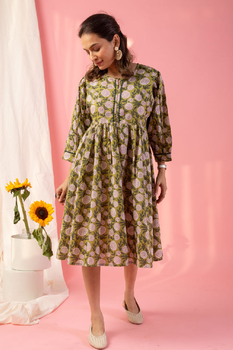 Image for Kusvaa Dr022 Deeksha Block Print Cotton Dress Side