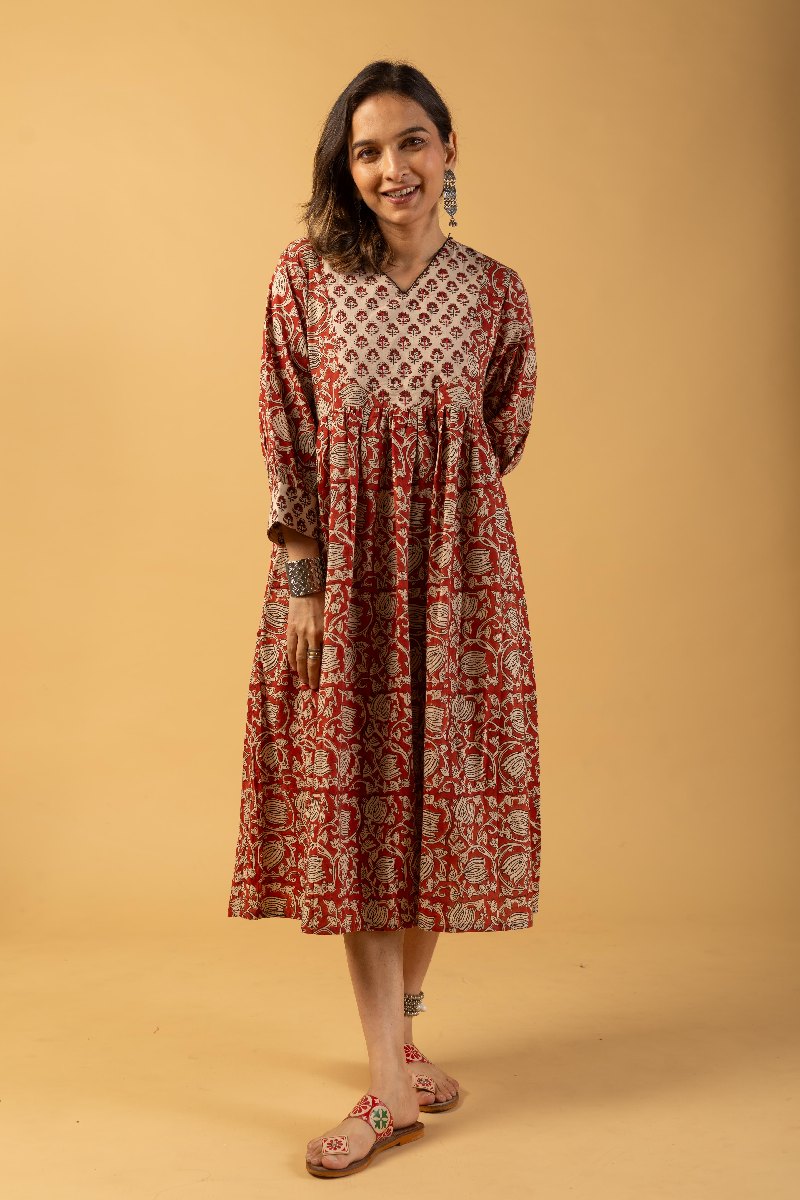 Image for Kusvaa Dr026 Lina Cotton Handblock A Line Dress Back