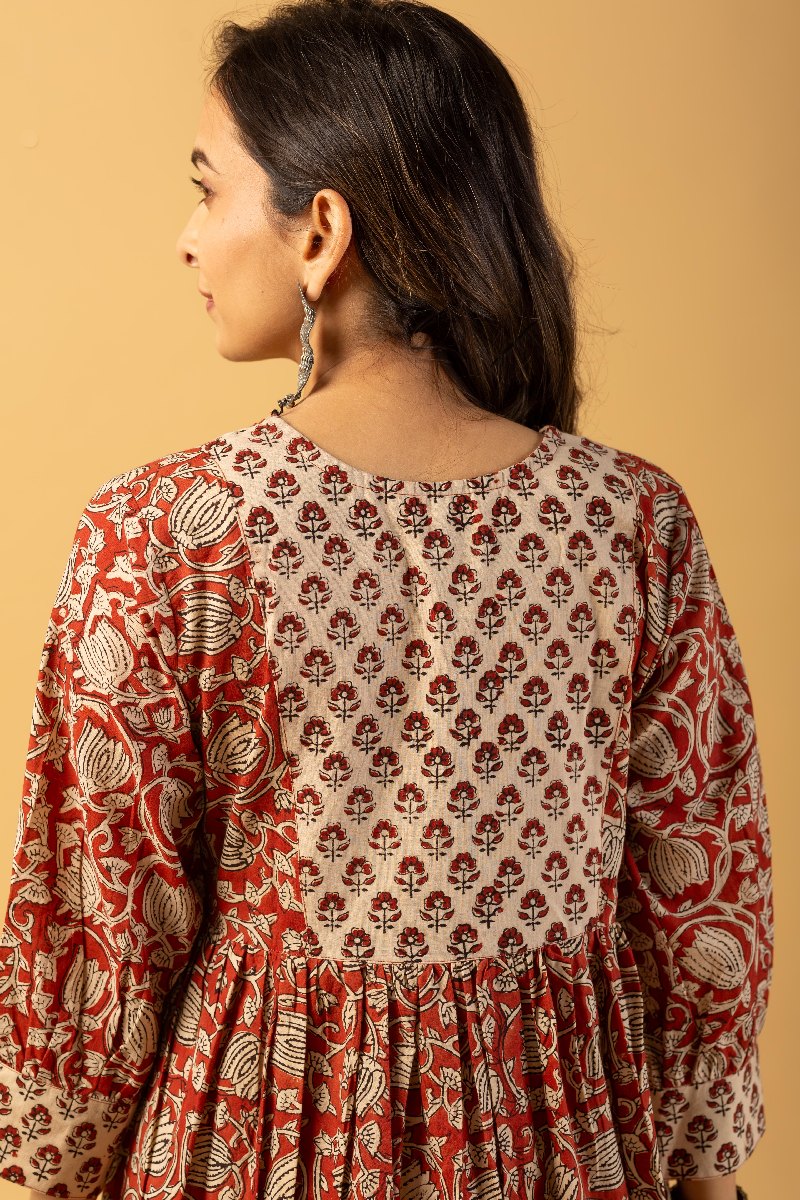 Image for Kusvaa Dr026 Lina Cotton Handblock A Line Dress Closeup 2