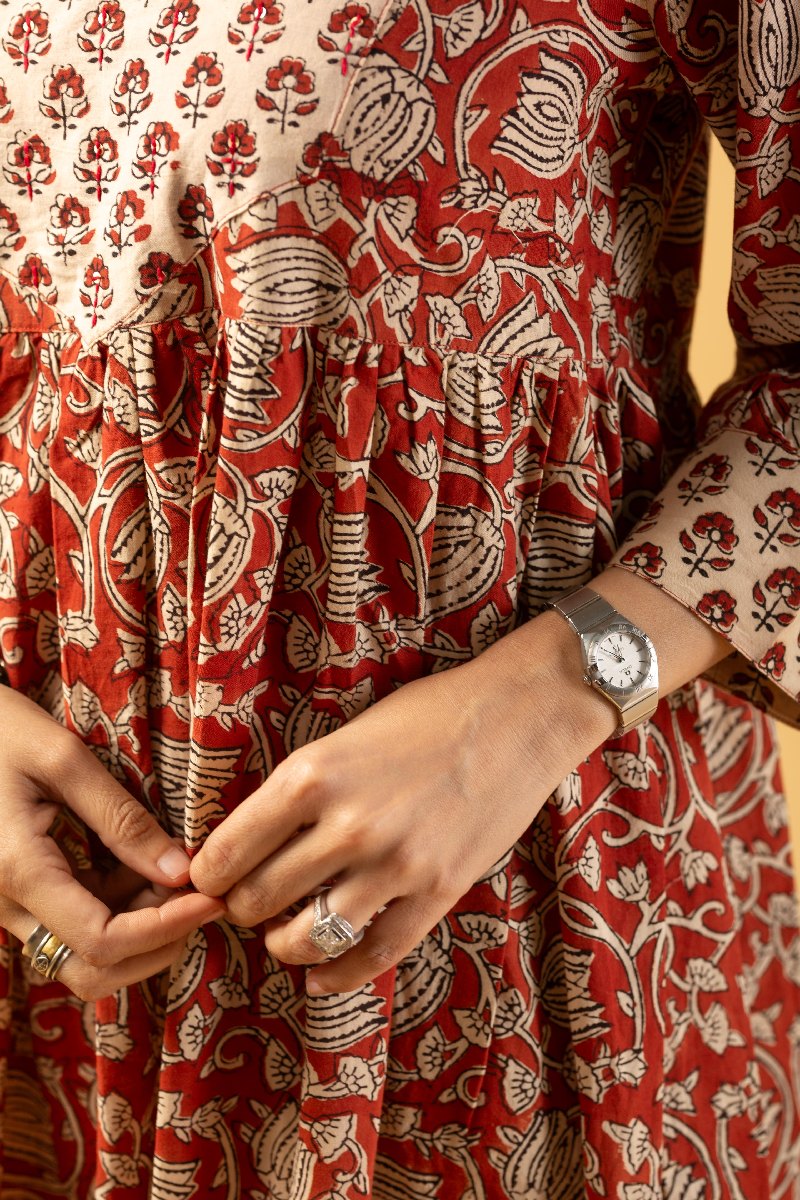 Image for Kusvaa Dr026 Lina Cotton Handblock A Line Dress Closeup