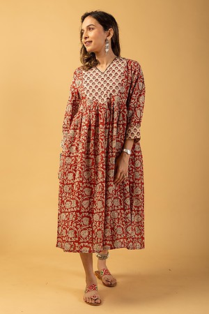 Image for Kusvaa Dr026 Lina Cotton Handblock A Line Dress Front