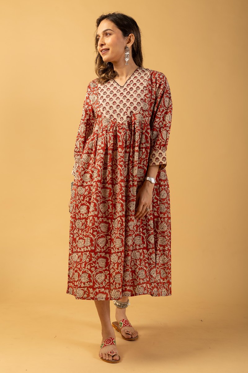 Image for Kusvaa Dr026 Lina Cotton Handblock A Line Dress Front