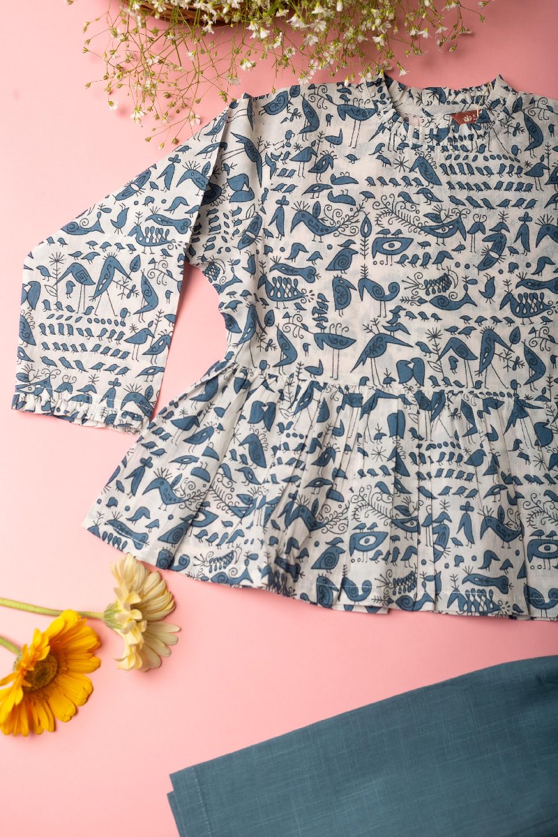 Image for Kusvaa Grw047 Nitya Cotton Girls Top Pant Set Closeup New