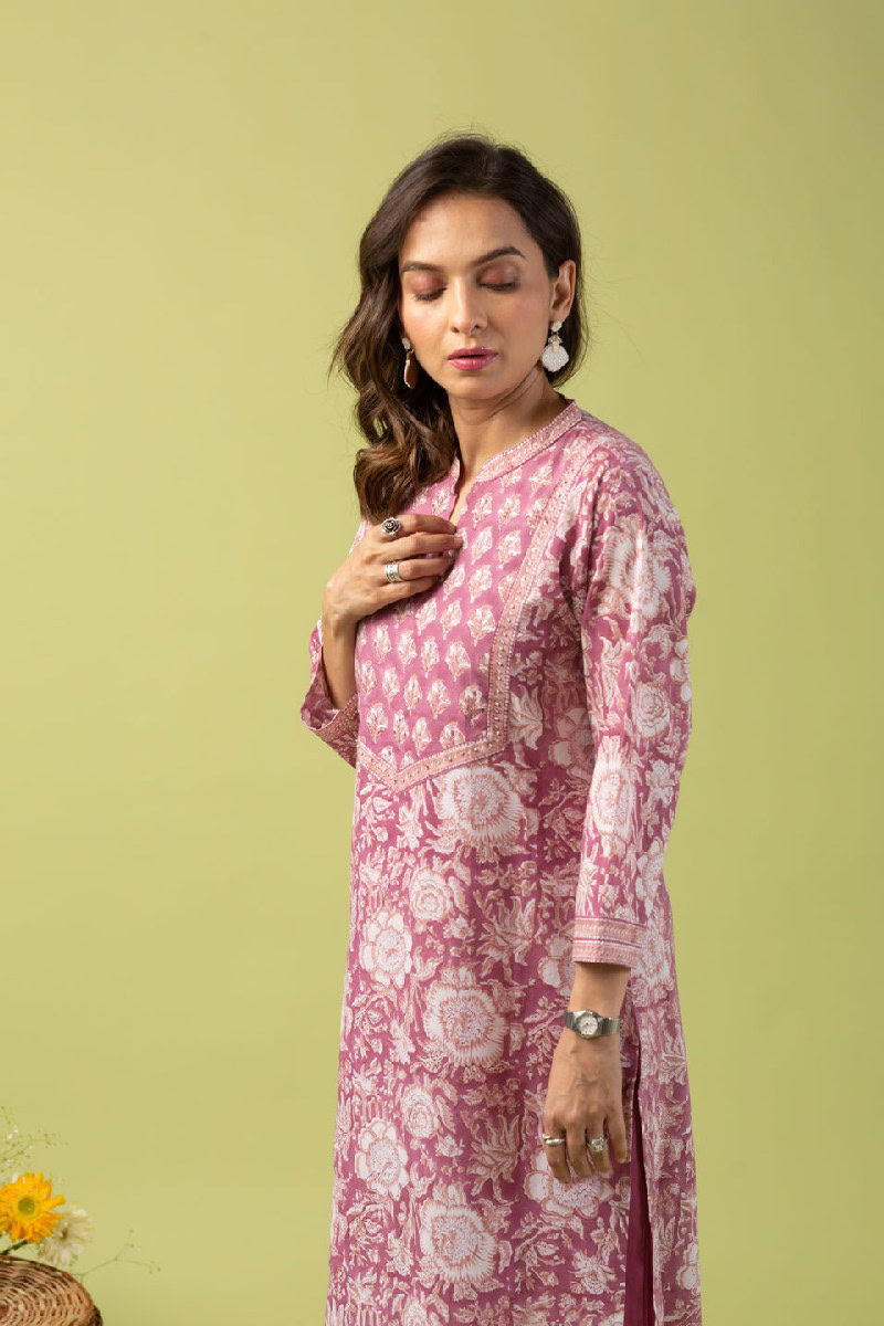 Image for Kusvaa Wkr107 Seema Cotton Handblock Kurta Front