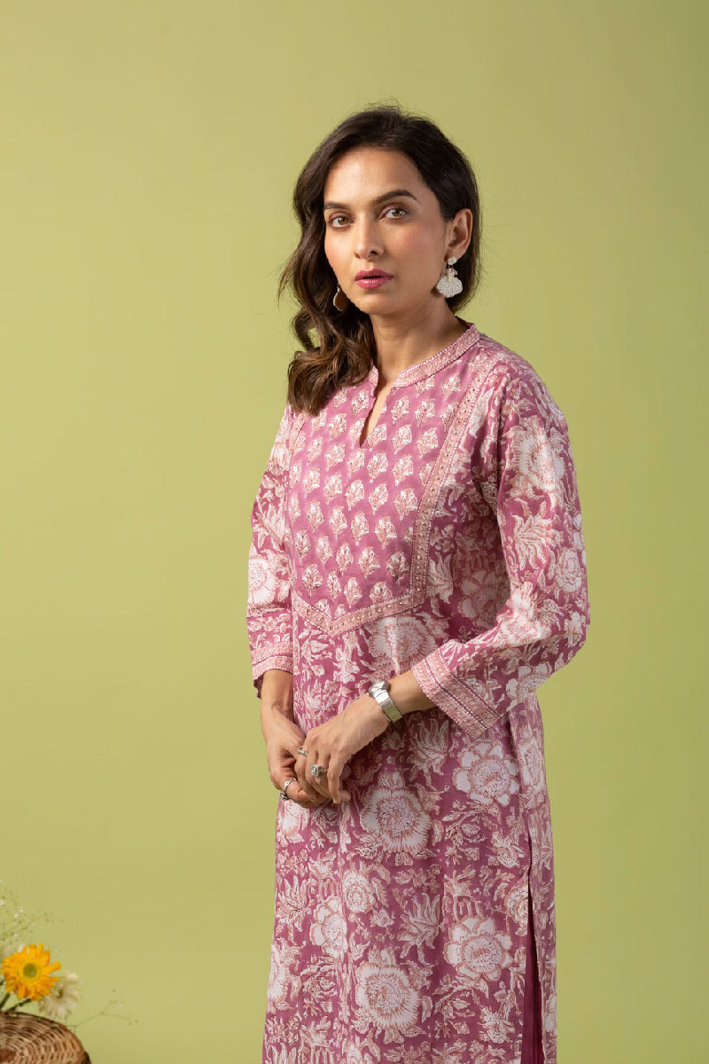 Image for Kusvaa Wkr107 Seema Cotton Handblock Kurta Side
