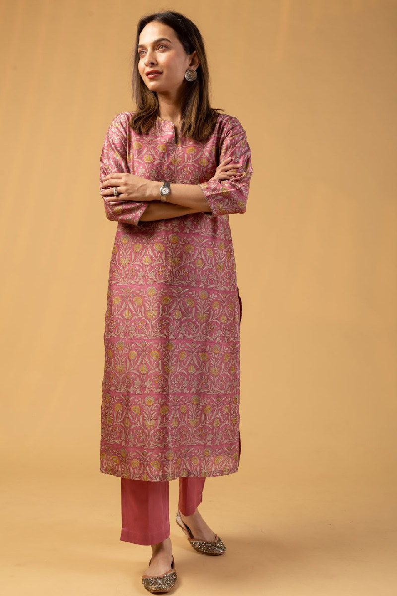 Image for Kusvaa Wkr110 Eesha Chanderi Straight Kurta Front