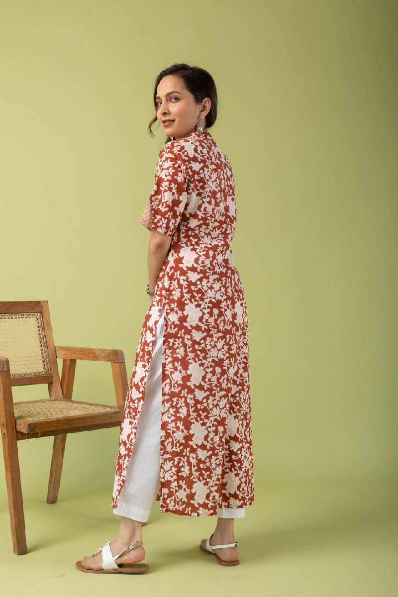Image for Kusvaa Wkr111 Jiya Cotton Blockprint Kurta Side
