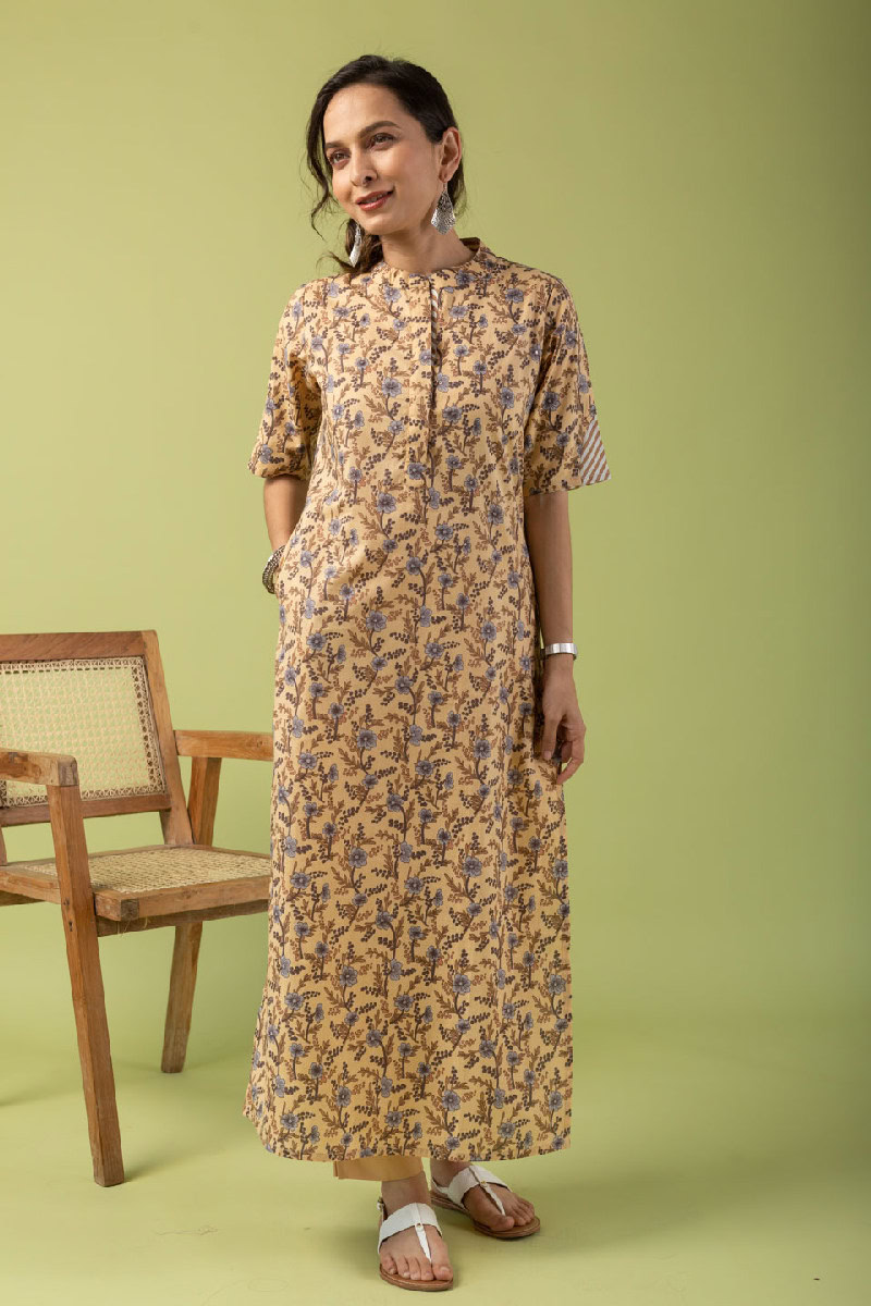 Image for Kusvaa Wkr112 Ishi Cotton Blockprint Kurta Front