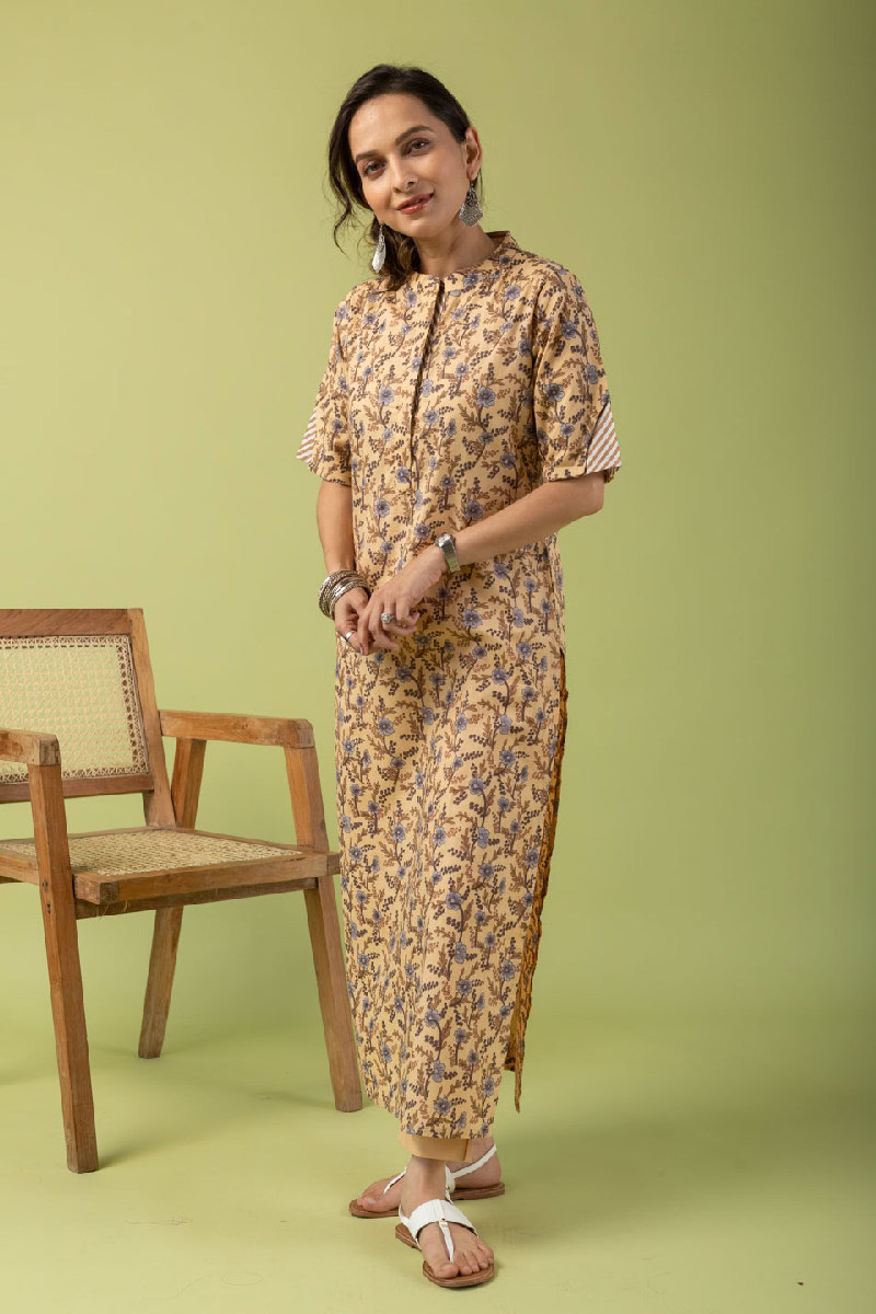 Image for Kusvaa Wkr112 Ishi Cotton Blockprint Kurta Side