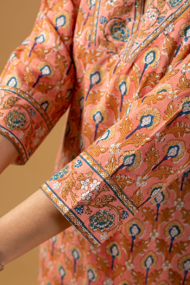Image for Kusvaa Wkr115 Tanuja Cotton Blockprint Kurta Closeup 2