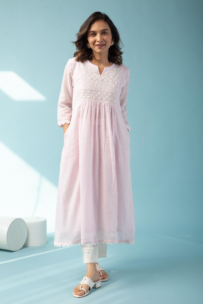 Image for Kusvaa Wkr116 Kashmira Kota Doriya A Line Kurta Closeup 4
