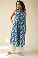 Image for Kusvaa Wkr118 Indrani Handblock Cotton Kurta Sitting