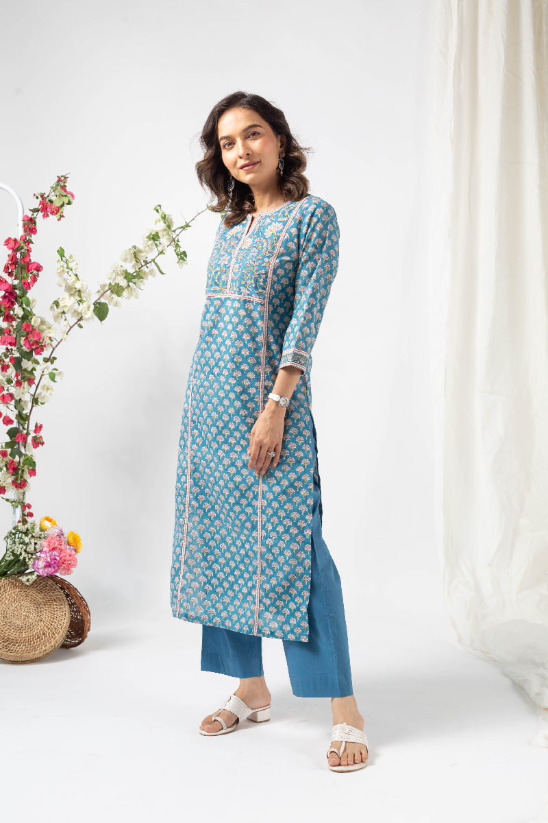 Image for Kusvaa Wkr119 Dyuthi Cotton Blockprint Kurta Side