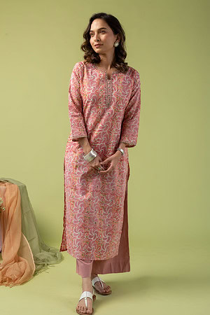 Image for Kusvaa Wkr123 Arohi Cotton Blockprint Kurta Sleeves