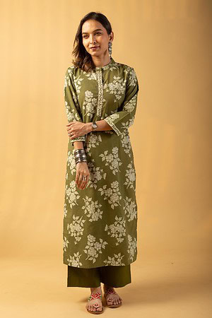 Image for Kusvaa Wkr128 Gautami Cotton Handblock Kurta Front