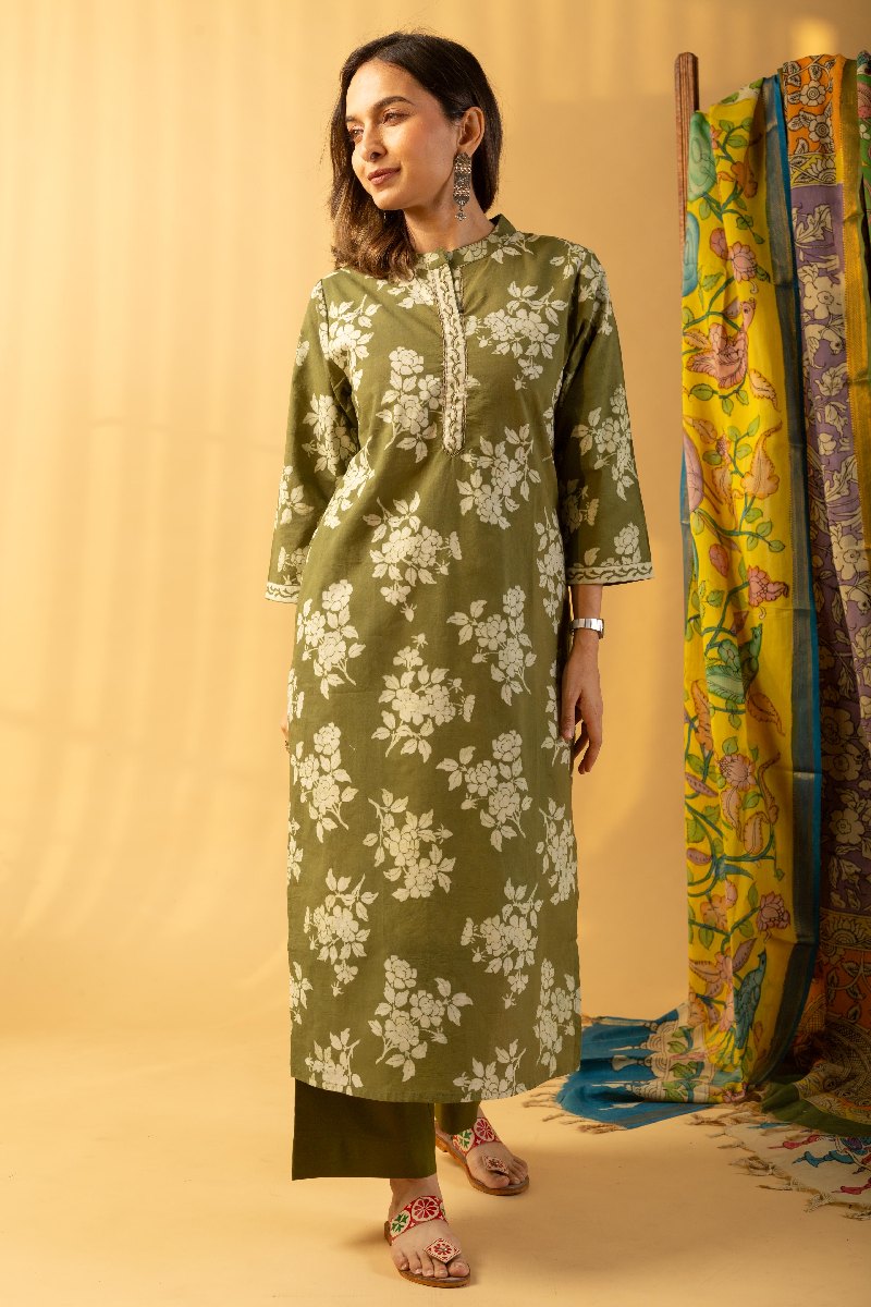 Image for Kusvaa Wkr128 Gautami Cotton Handblock Kurta Sleeves
