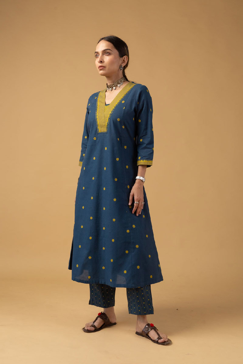 Image for Kusvaa Cood087 Preezy Handloom Cotton Kurta Pant Set Pocket