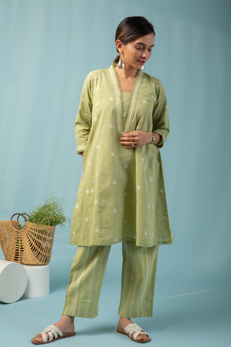 Image for Kusvaa Cood088 Pipali Handloom Cotton Kurta Pant Set Front New