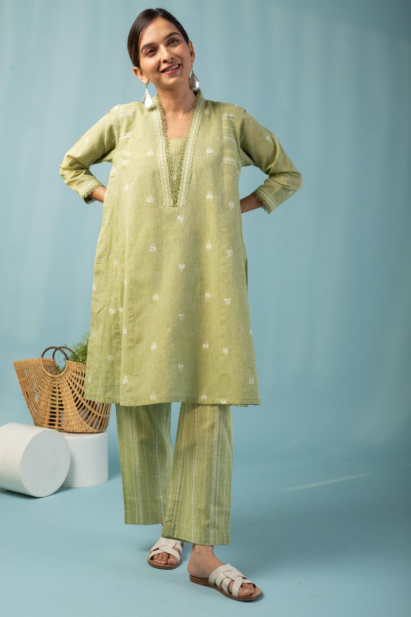 Image for Kusvaa Cood088 Pipali Handloom Cotton Kurta Pant Set Sleeves New