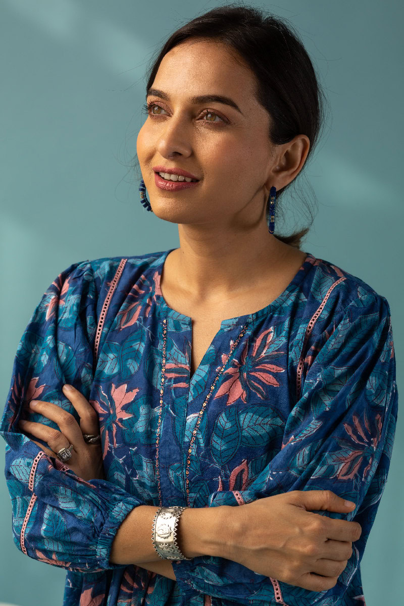 Image for Kusvaa Dr028 Omkari Cotton Handblock Dress Closeup
