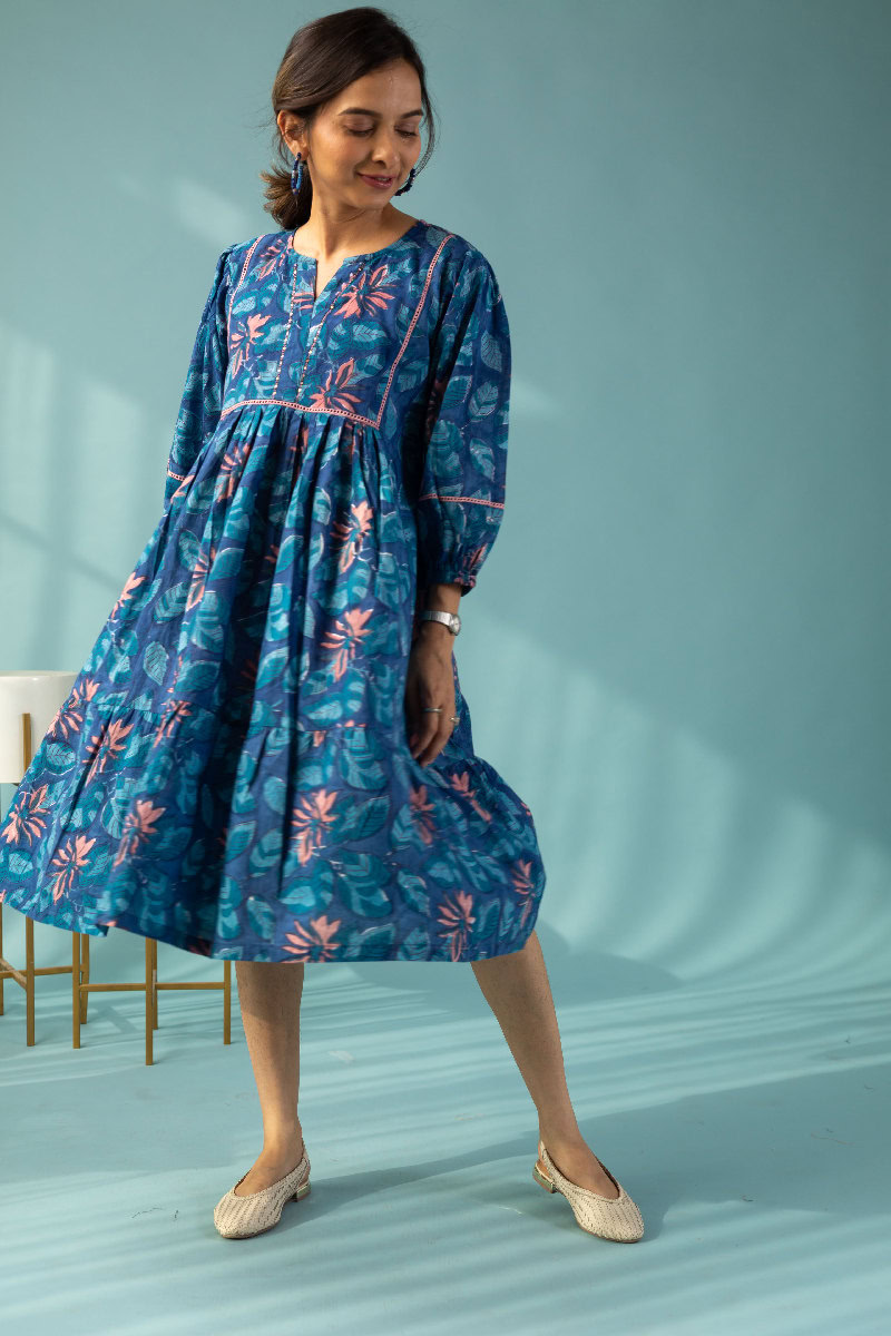 Image for Kusvaa Dr028 Omkari Cotton Handblock Dress Front