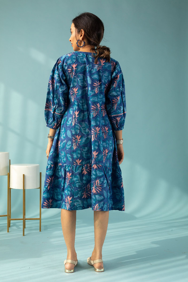 Image for Kusvaa Dr028 Omkari Cotton Handblock Dress Side