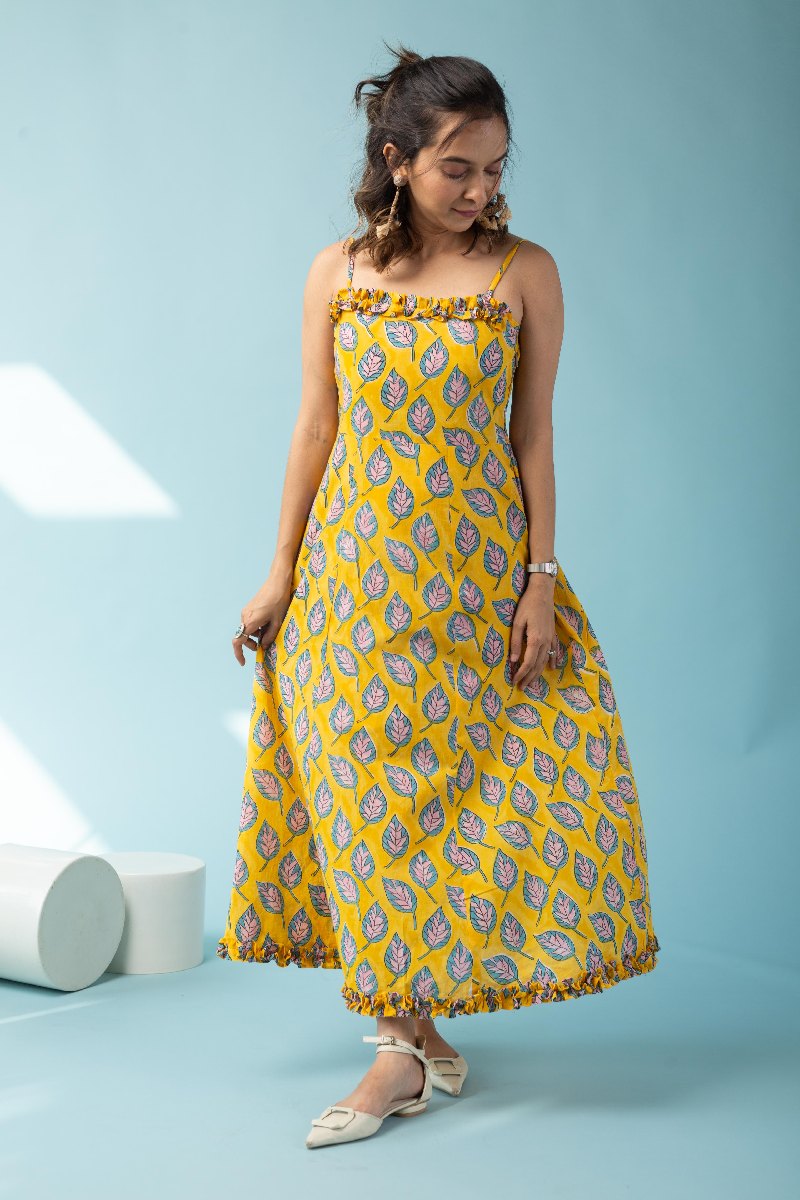 Image for Kusvaa Dr030 Lipsa Cotton Handblock A Line Dress Front
