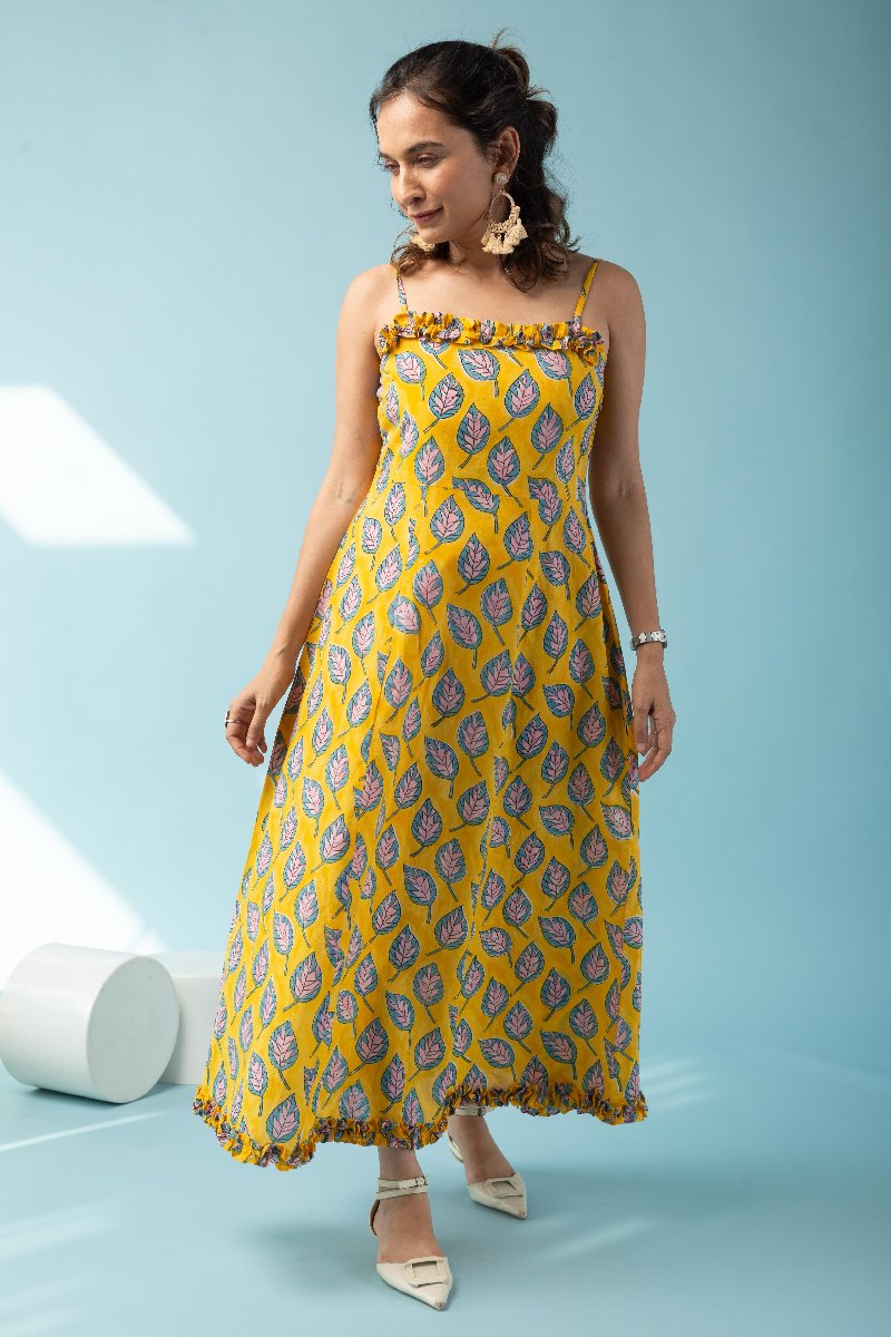 Image for Kusvaa Dr030 Lipsa Cotton Handblock A Line Dress Side