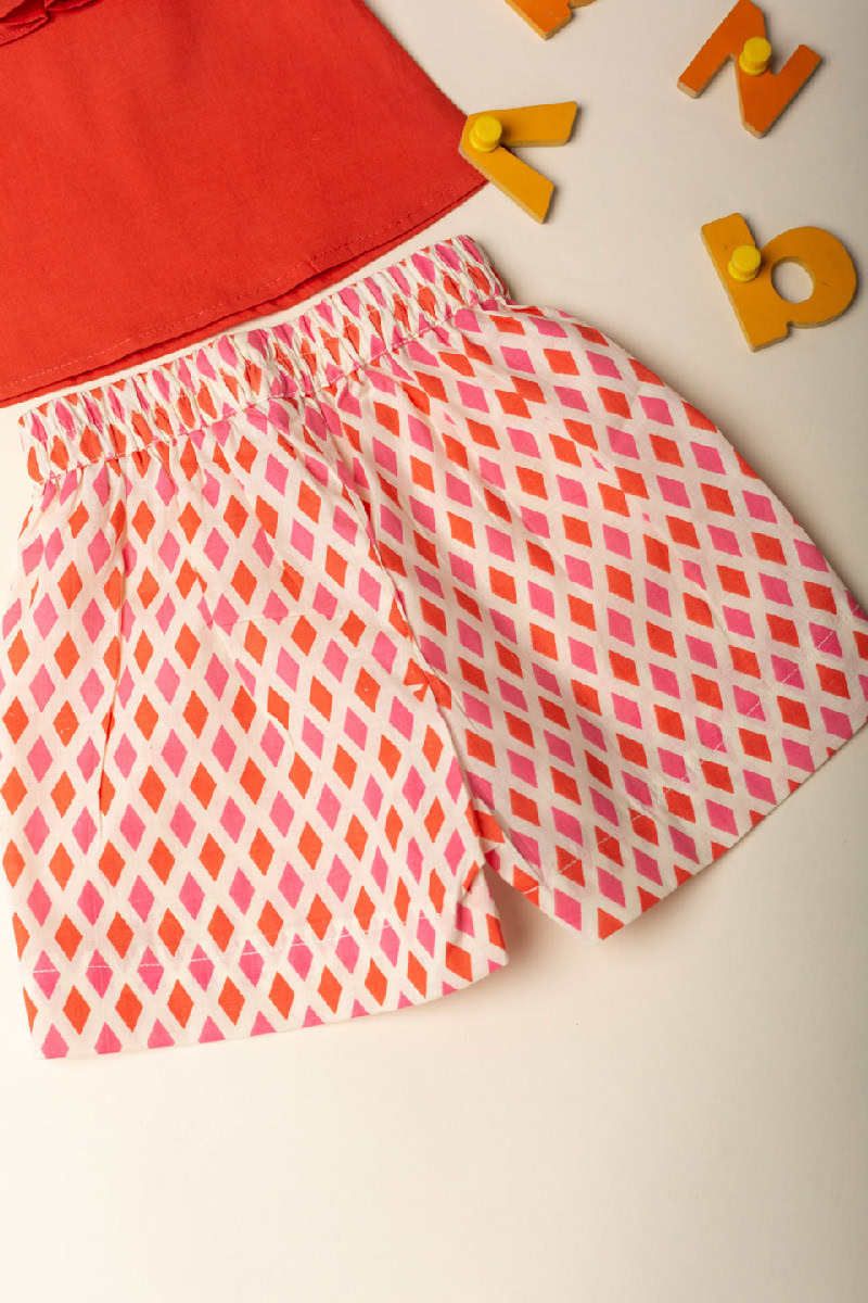 Image for Kusvaa Grw056 Prerna Cotton Girl's Top Short Set Closeup