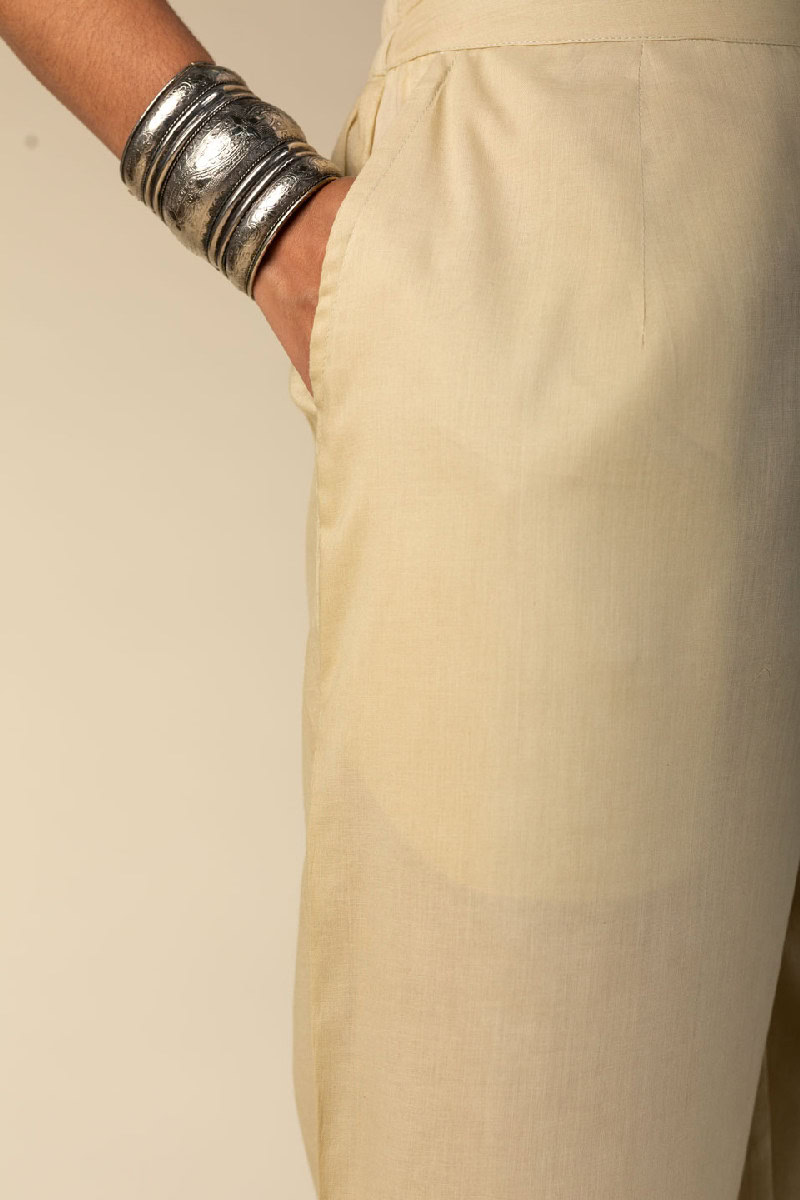 Image for Kusvaa Pnt009 Purva Cotton Pant With Pocket Creambeige Back