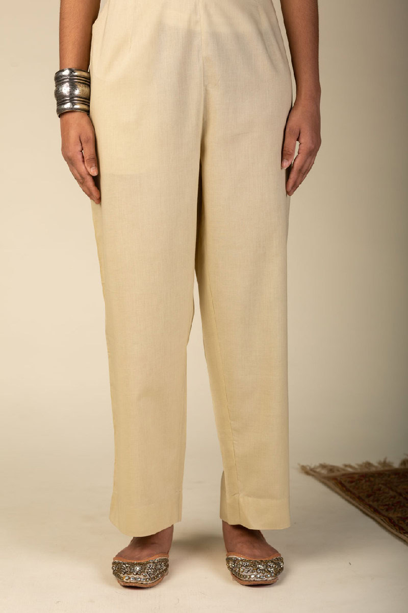 Image for Kusvaa Pnt009 Purva Cotton Pant With Pocket Creambeige Sitting