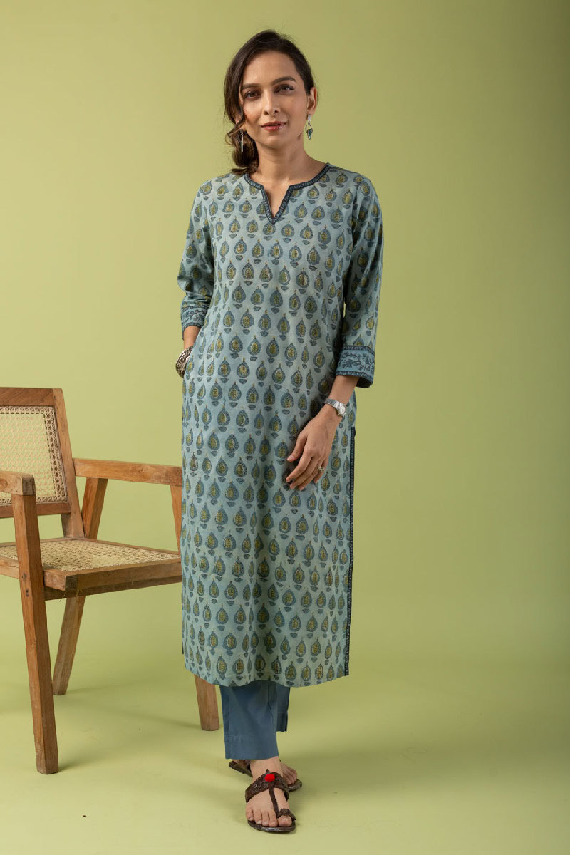 Image for Kusvaa Wkr063 Elly Cotton Handblock Kurta Back